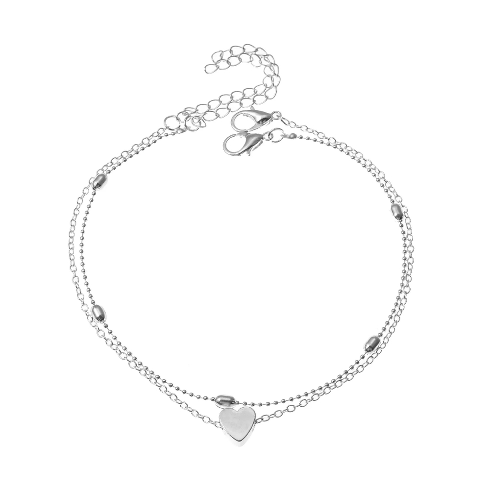 Double Layer Silver Heart Anklet